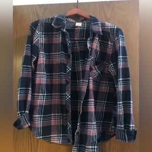 Faded Glory women’s long sleeve flannel Size L (12-14) navy blue, white, plum